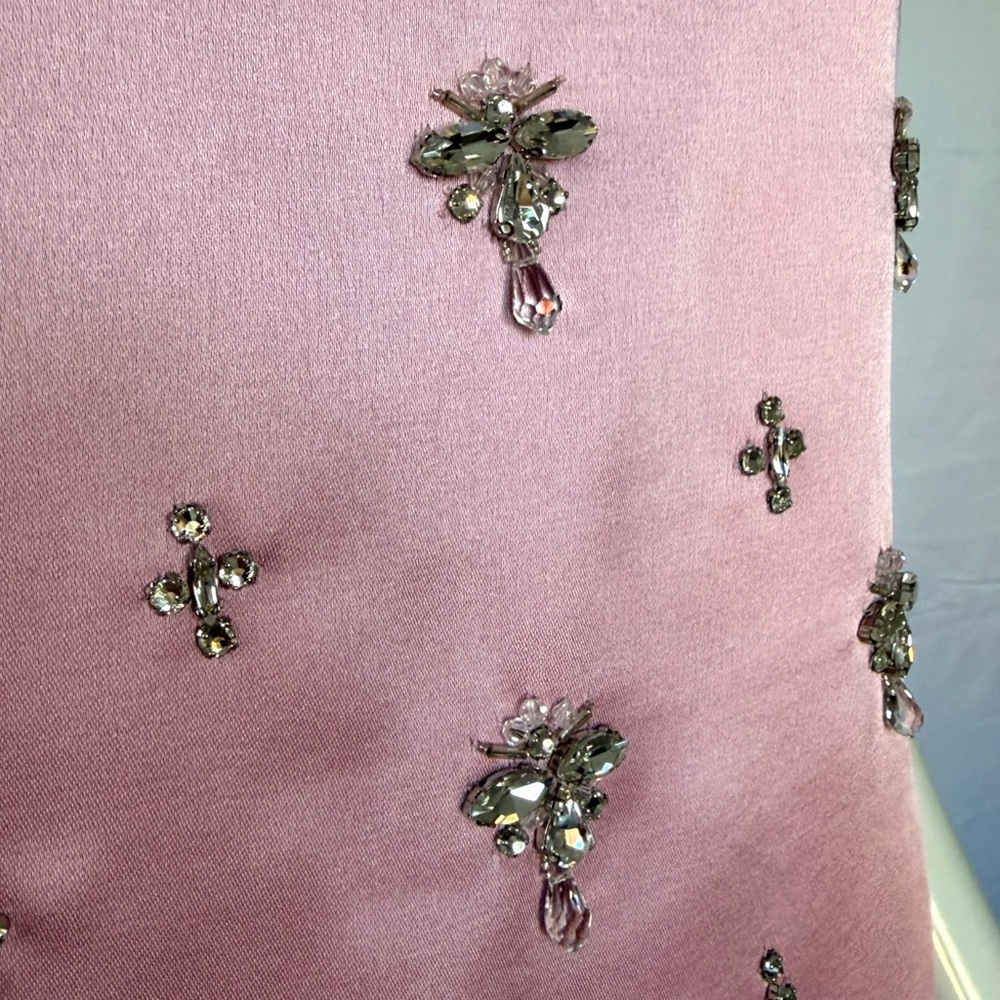 NWT $1098 Elise Blush Pink Satin Crystal Beaded Dress Gown Cocktail XS Rare - Picture 16 of 16